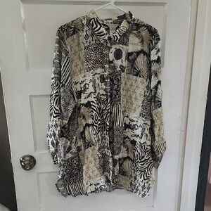 Multiples Black and Cream Patterned Shirt